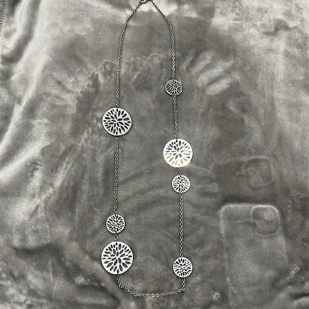 Long silver necklace